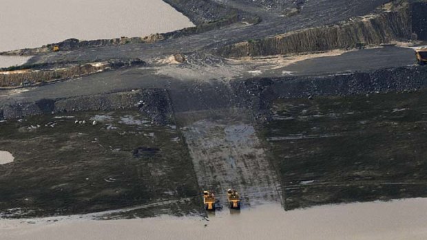 A coal mine surrounded by floodwaters in Baralaba, Central Queensland during the January floods.