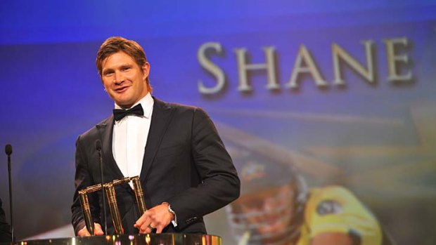 Basking in the glory: Shane Watson with his one-day international player of the year award last night - which he snared along with the Twenty20 prize.