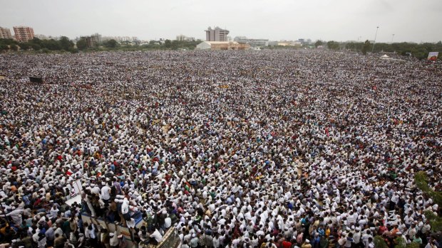 An estimated half a million protesters participated in a rally in Ahmedabad, India.