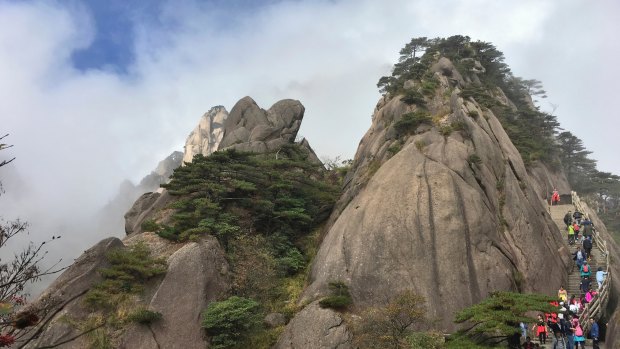 The Huangshan mountain range is popular with tourists.
