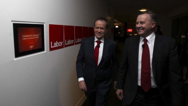 Bill Shorten and Anthony Albanese at the Labor debate on Tuesday.