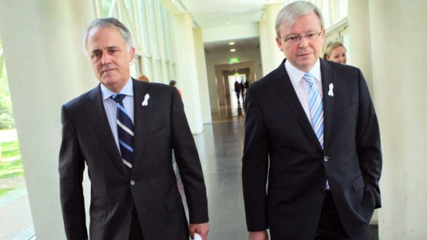 Preferred leaders ... Kevin Rudd and Malcolm Turnbull.