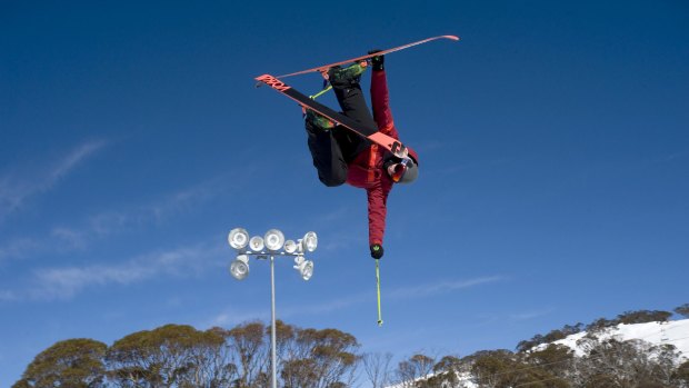 Russell Henshaw takes off at Perisher Terrain Park. 