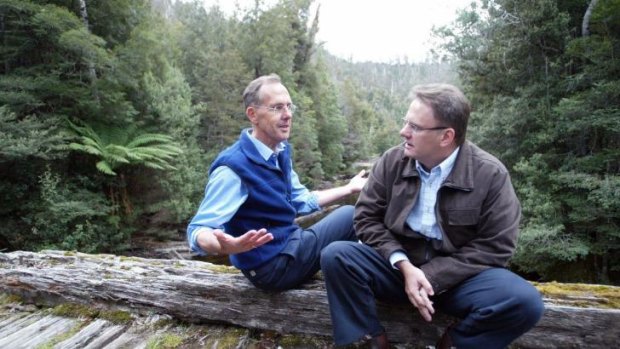 Shared concerns: Bob Brown and then ALP leader Mark Latham in the Styx Forest, Tasmania in 2004.