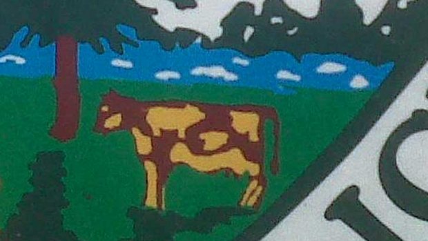 One of the splodges painted on the side of the cow on the Vermont Police crest clearly resembles a pig.