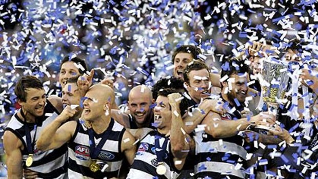 Geelong celebrates after last year's grand final.