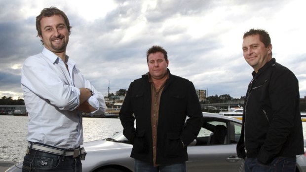 Australian <i>Top Gear</i> presenters Steve Pizzati (left), Shane Jacobson and Ewen Page.