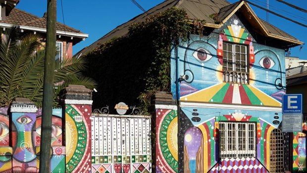 Painted house in the Barrio Bellavista area of Santiago.