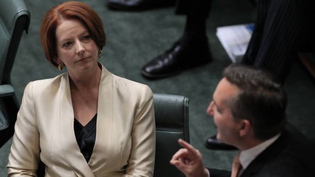 Prime Minister Julia Gillard and Immigration minister Chris Bowen during question time at Parliament House in Canberra
