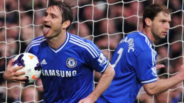Chelsea veteran Frank Lampard celebrates scoring his team's second goal.