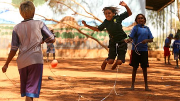 Schoolchildren jump rope in Hermannsburg in the Northern Territory earlier this year.
