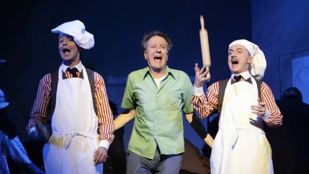 Awake ... Geoffrey Rush, centre, has been nominated as  best male actor in a musical for his role in 'The Drowsy Chaperone'.