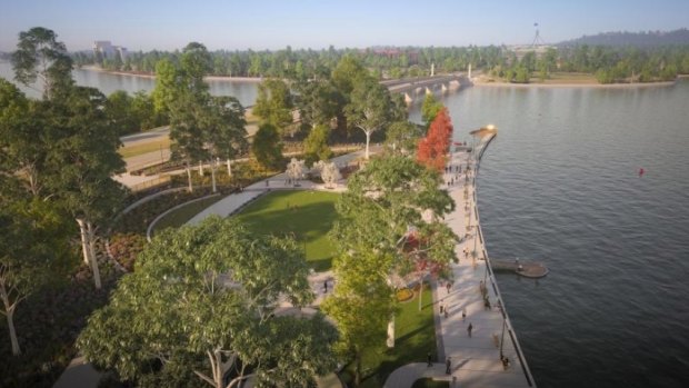 An artist's impression of Henry Rolland Park, part of the ACT government's redevelopment of West Basin.
