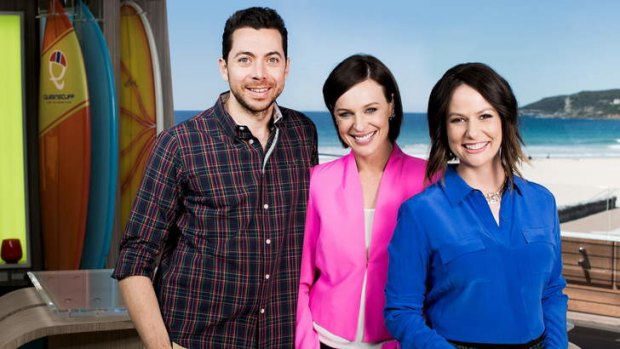 Leaving Wake Up: Natasha Exelby, right, with hosts James Mathison and Natarsha Belling.