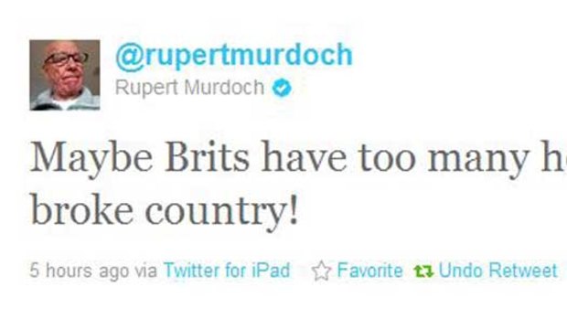 Publish and be damned ... the tweet that Murdoch withdrew.