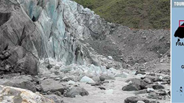 The scene of the ice wall collapse on the Fox Glacier.