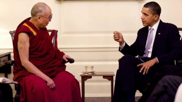 US President Barack Obama meets with the Dalai Lama in 2010. 