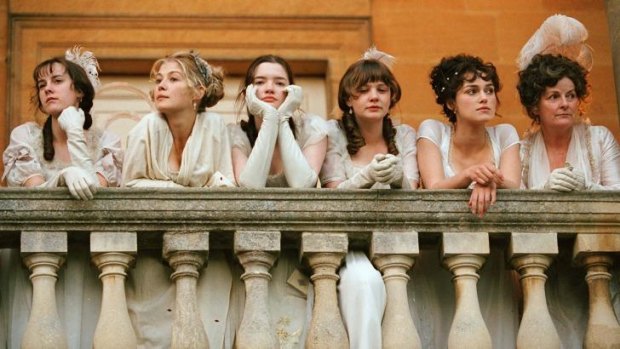Carey Mulligan, fourth from right, with Jena Malone, Rosamund Pike, Talulah Riley, Keira Knightly and Brenda Blethyn in 2005's <i>Pride and Prejudice</i>.