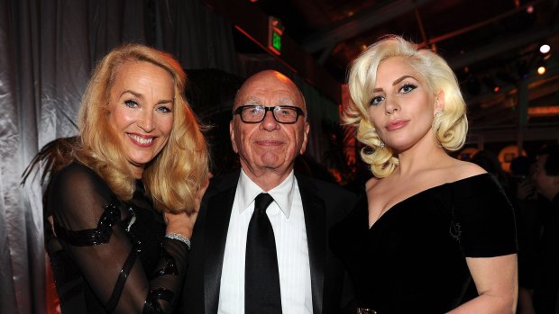Jerry Hall and Rupert Murdoch with Lady Gaga after the Golden Globes this week.