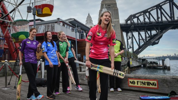 Star power: Ellyse Perry in Sydney Sixers colours at the launch of the inaugural Women's Big Bash League in Sydney.
