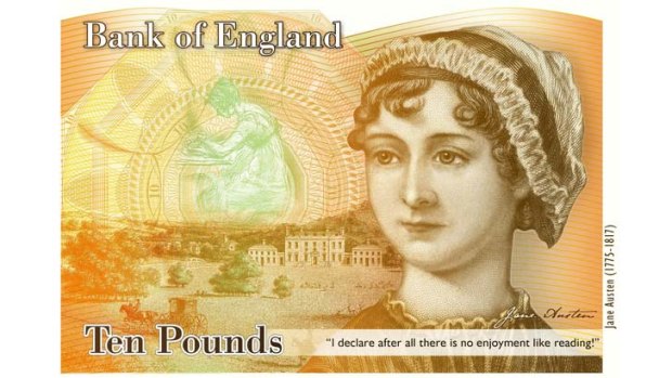 The Bank of England’s draft of the new £10 note featuring British author Jane Austen.
