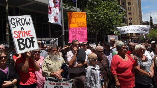 "Enough is enough": protesters rally against street violence in Martin Place.