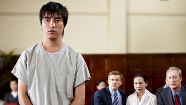 Crime and punishment: Newcomer Remy Hii (left) stars as Van Nguyen, with David Wenham as Julian McMahon and Brian Brown as Lex Lasry.