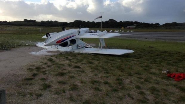 This plane was flipped over at Rottnest by the Monday morning storms.