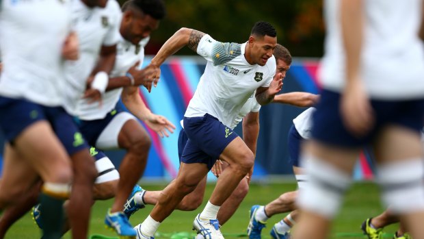 Vital player: Israel Folau trains with the Wallabies before the semi-final.