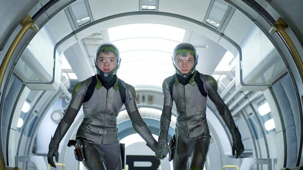 Game changer: Hallee Steinfield and Asa Butterfield space out in <i>Ender's Game</i>.