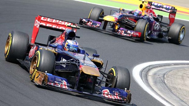 Daniel Ricciardo (left) and Red Bull's Mark Webber during the second practice session at the Hungaroring circuit in Budapest.