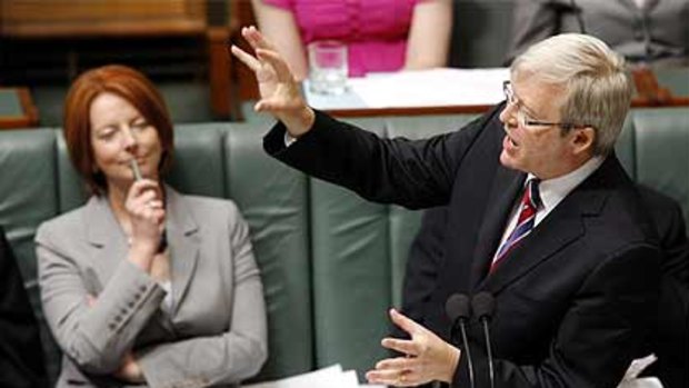 Julia Gillard and Kevin Rudd in Federal parliament.