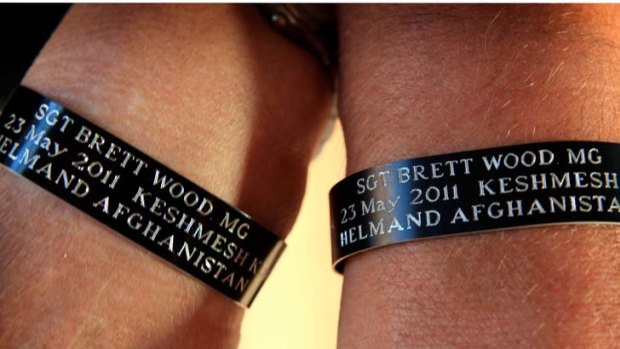 The Brett Wood commemorative wrist bands.