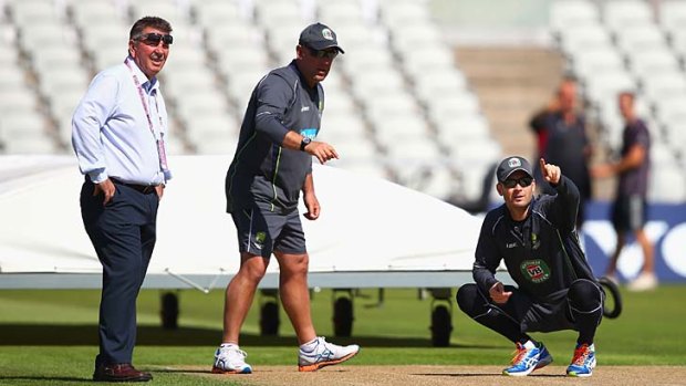 Rod Marsh, Darren Lehmann and Michael Clarke during the Ashes series in England last year.