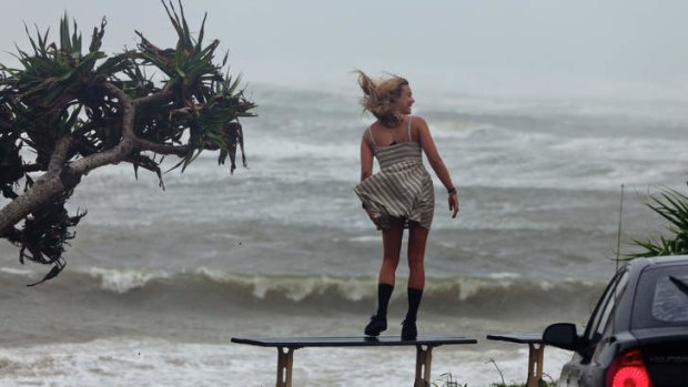 Hair-raising ... wide seas whipped up by the storm at Wategos beach, Byron Bay.