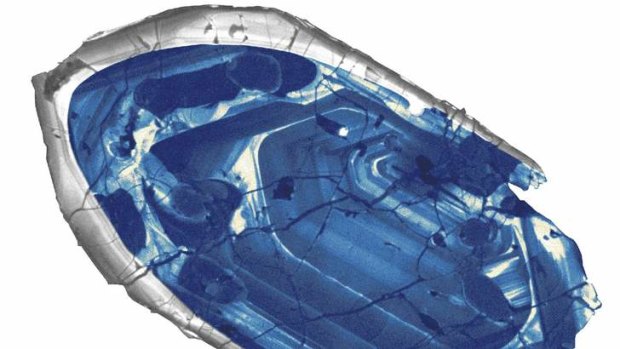 A 4.4 billion-year-old zircon crystal from the Jack Hills region of Australia.