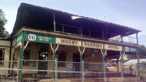 The aftermath of Saturday night's fire at the Mount Warning Hotel, Uki.