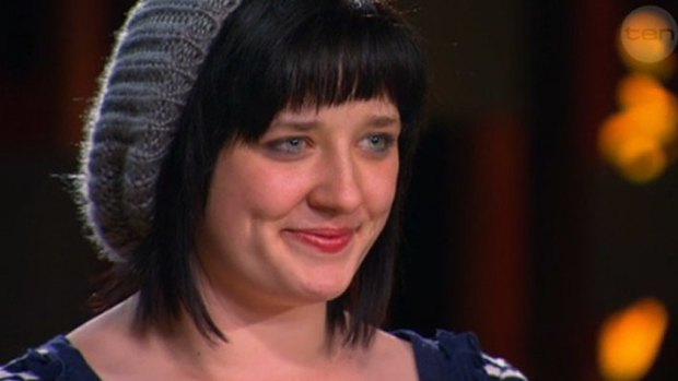 A tearful Emma awaits her fate from the <i>MasterChef</i> judges.