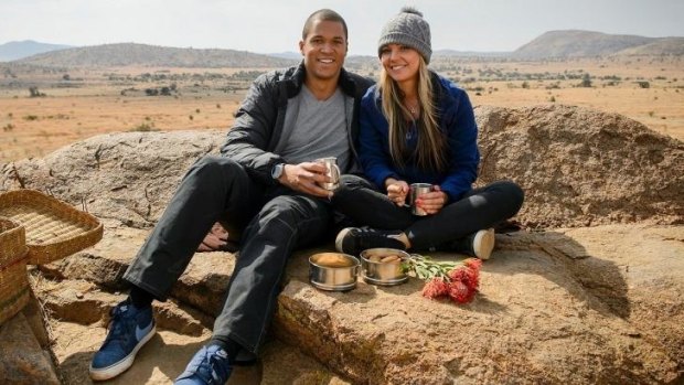 Split: Blake and Sam on a date in South Africa.