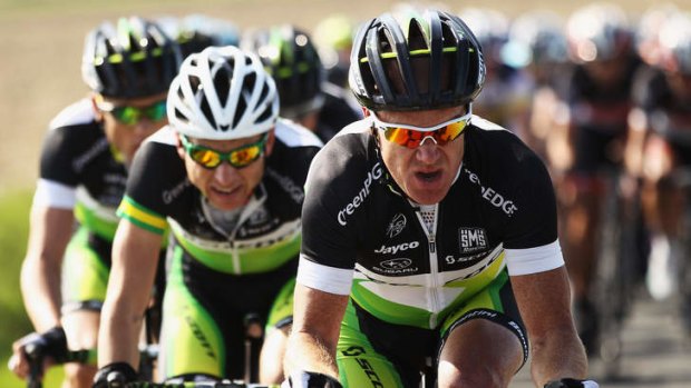 Stuart O'Grady leading the GreenEDGE team. The cyclist has retired one month after signing a contract extension with the Australian ProTour team.