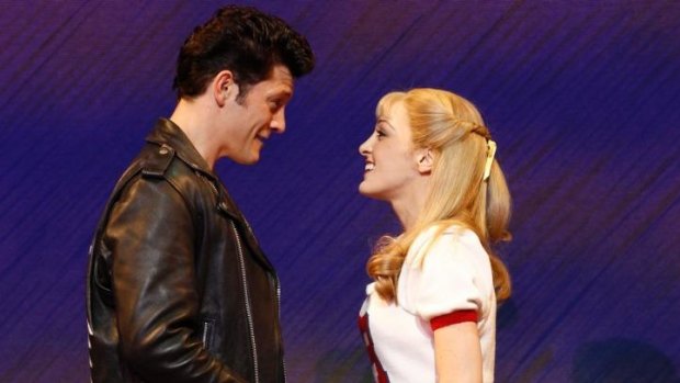 Gretel Scarlett and Rob Mills in <i>Grease</i>.