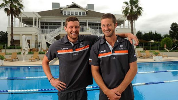 New home: Sam Reid and Callan Ward at the Giants' Breakfast Point base in Sydney.
