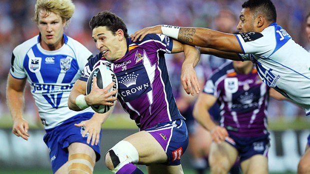 Billy Slater makes a break during the Melbourne Storm's 14-4 grand final win over Canterbury.