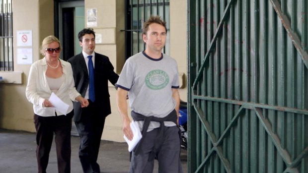 Richard Buttrose, 36, leaving Central Local Court after he was arrested yesterday during a police raid which allegedly found $50,000 as well as 64 grams of a white powder, which they believe is cocaine.