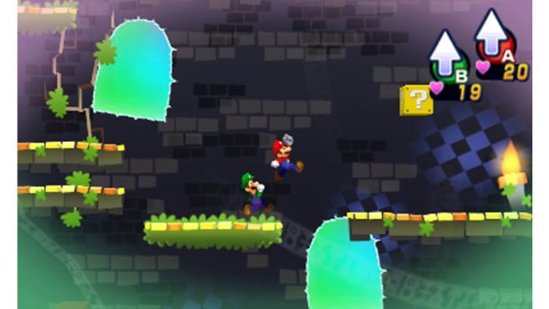 One button makes Mario leap, the other makes Luigi jump.