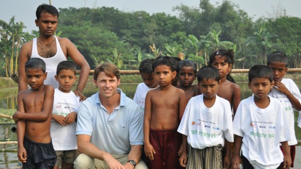Royal Life Saving Society chief operating officer Justin Scarr at a Swimsafe site at Manohardi in Bangladesh.
