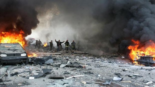 The scene of the massive explosion which killed former Lebanese prime minister Rafiq Hariri. 
