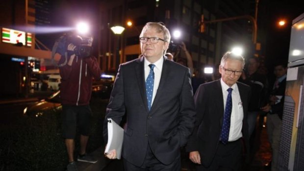 Former prime minister Kevin Rudd leaves the Home Insulation Inquiry on Wednesday night.