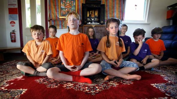 Calming the mind: Students at Daylesford's Dharma School begin their day with 15 minutes of meditation.