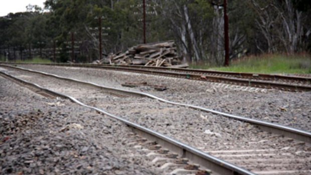 A section of newly-laid track, outside Euroa, that's been affected by mudholes.